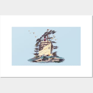 a ship on the sea Posters and Art